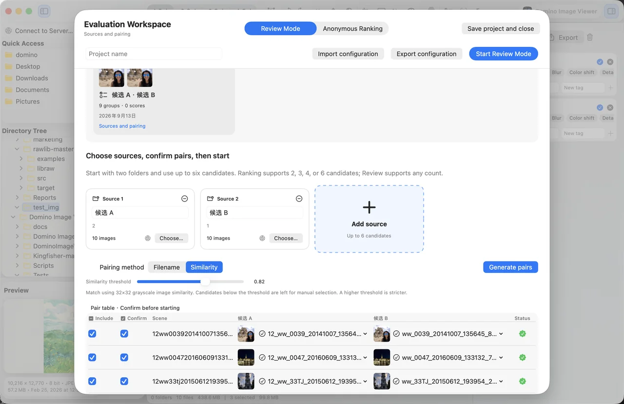 Evaluation projects and source pairing