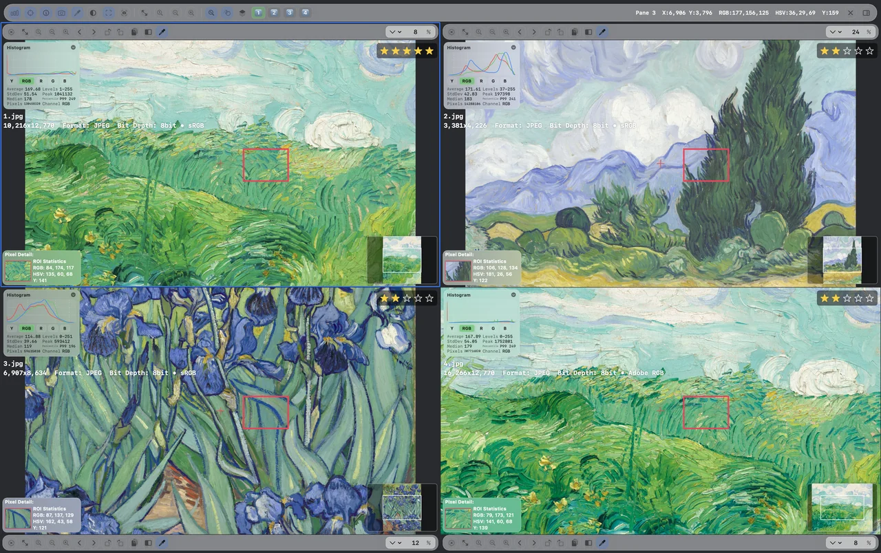 Multi-image region selection and statistics