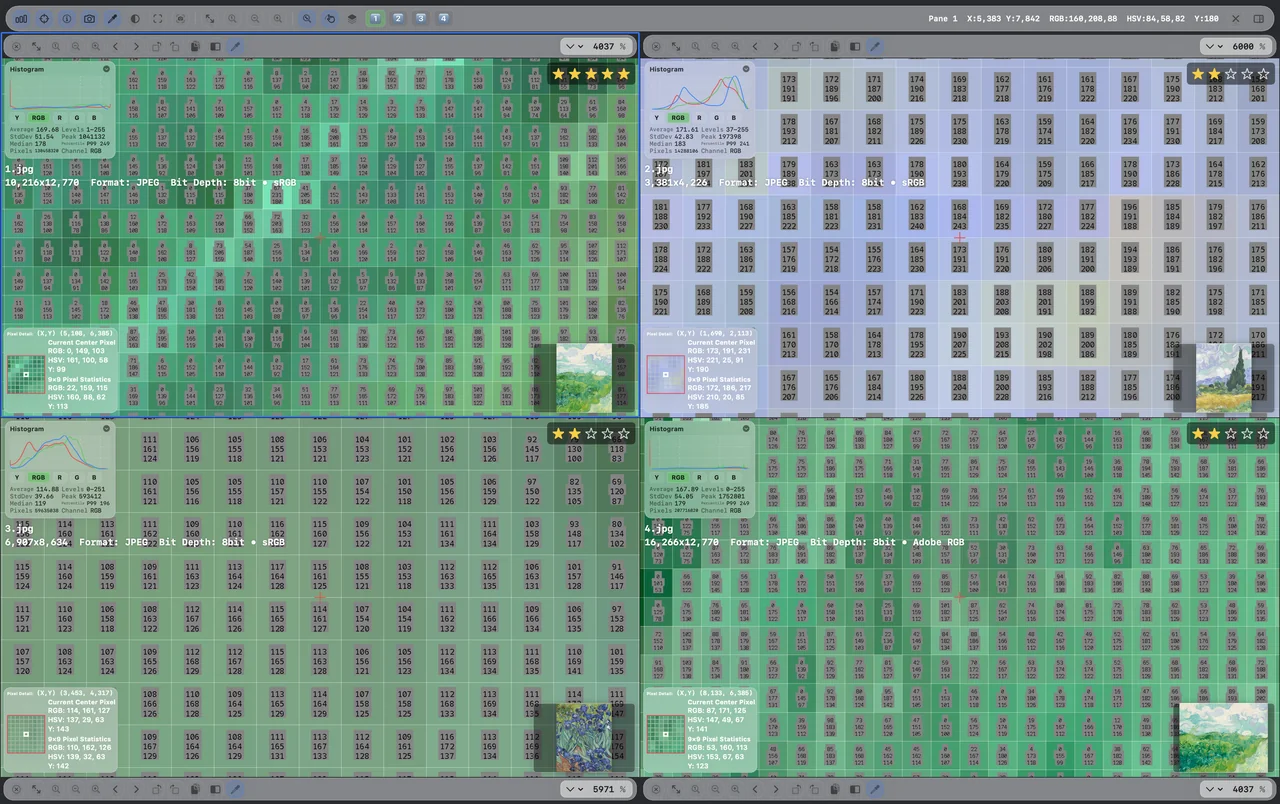 High-zoom pixel grid comparison